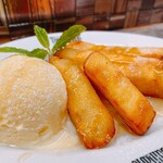 Sweet potato stick with vanilla ice cream