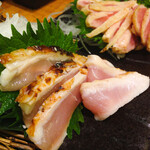 Comparison set of two types of chicken tenders and tataki