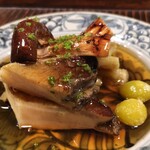 京天神 野口 - ●先付け・蒸しアワビ、松茸、秋茄子