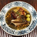 京天神 野口 - ●先付け・蒸しアワビ、松茸、秋茄子