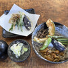 そば処 平石亭 - 料理写真:秋のぶっかけ（税込み１１００円）と山菜天ぷら盛り合わせ（４００円）