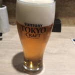 御縁屋はし村 - 東京クラフト。結構しっかり目のビールなので乾杯のビールと言うよりは途中に挟みたいかな。