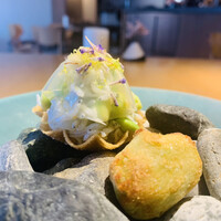 メシモ - ① アカイカ
                    　★ アカイカ+シラス+枝豆+寒天ゼリーのカナッペ風、枝豆のコロッケ