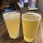 Tenran Sosan - 左: BarbaricWORKS@茅ヶ崎 Bum Bum ピーチセゾン ジューシーな桃感のスッキリ目セゾン、右: Yorocco Beer@逗子 skywalker American IPA