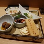 鮨 清松 - ◆前菜5品、最中にはクリームチーズ＆いぶりがっこ