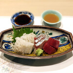 割烹 すぎやま - 3品目お造り しま鯵と本鮪/特に鱧の焼き霜が素晴らしかった