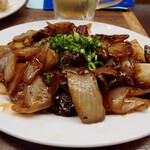 一芳亭 本店 - きも照焼き（510円）　鶏のハツ・レバーと玉ねぎの炒め物（2022年9月）