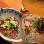 松濤 爛缶 - マグロのミニ丼、お造り（葉っぱが美味い）