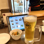 Yakitori Toriman - 生ビール　お通し煮もの