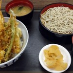 天丼てんや×とんかつ知多家 - 天丼と小蕎麦セット(税込800円)