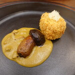 柚木元 - 飯田産ポルチーノ茸、コロッケとソテー、ポルチーノソース