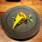 イル ネッビオ - 赤エビとかぼちゃにシェフの好物ピスタチオと生姜を加えて味を引き締めます(o^^o)