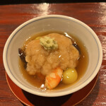 割烹 隆 - お昼のコース９６８０円。ハス蒸し。蕪蒸しの蓮根版です。味付けが濃い印象ですが、とても美味しくいただきました（╹◡╹）