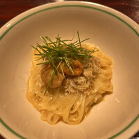 割烹 隆 - お昼のコース９６８０円。釜玉うどん。卵黄、カニ、ウニが喧嘩することなく調和しています（╹◡╹）（╹◡╹）
