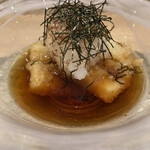 梅田 鮨 よこ田 - 穴子の揚げ出し　これまた美味い！出汁は東京寄りw出汁でヒタヒタになってるけど、サクッとした食感は残っており美味しい！