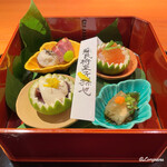 らん亭～ 美日庵 - 蘇民将来子孫也の護符が添えられた八寸