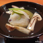 らん亭～ 美日庵 - 香り豆と黒豆の真薯に焼松茸の椀