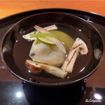 らん亭～ 美日庵 - 香り豆と黒豆の真薯に焼松茸の椀