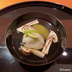 らん亭～ 美日庵 - 香り豆と黒豆の真薯に焼松茸の椀