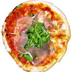 Prosciutto and baby leaf pizza