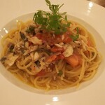 Tsunoshima horse mackerel, Japanese pepper and fresh tomato pasta