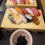 Touzaemon - 魚のアラの赤出汁とヒジキの小鉢付きでした