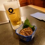 久助 - 生ビール(450円→290円)と松前漬450円 202210