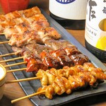 Assortment of 10 Yakitori (grilled chicken skewers) selection