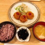 Teshio Gohan Gen - 根菜たっぷりコロッケ定食(雑穀米)_¥960