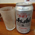 俺の中華たなか家 - 「冷やしらーめん」着丼後にお願いした「アサヒスーパードライ缶ビール」はグラスも冷え❄冷え❄で登場❗