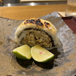 おかもと - 松茸のハモ巻き、スダチ