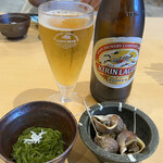 山正 - 瓶ビールにはお通しが付いていました