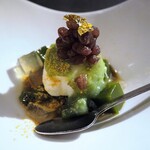 網元の宿 ろくや - 季節のデザート：バニラアイス 小豆 寒天のずんだがけ