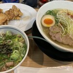 布施 細見商店 - 満足セット（焼豚丼、唐揚げ3個）