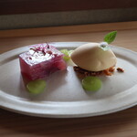 さじこよみ - 冬瓜の赤しそ煮と秋のフルーツ寒天寄せ　自家製豆乳ジェラート