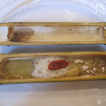 ウシマル - 竹筒を開けると蟹ミソのプリンがっ！