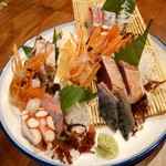 旬彩串揚げ 無我夢中 - お造り盛り合わせ。二人前でー。