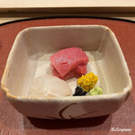 御料理 寺沢 - 青森 大畑産の天然本鮪の中トロと三陸大船渡産の夕締の眞子鰈