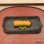 御料理 寺沢 - 香茸と菱蟹､帆立貝柱と春雨の春巻と揚げ銀杏