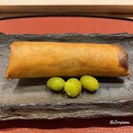 御料理 寺沢 - 香茸と菱蟹､帆立貝柱と春雨の春巻と揚げ銀杏
