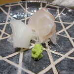 礒田 - お造り「白烏賊、あこう（キジハタ）」