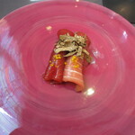 プレゼンテ スギ - .杉寿司（インサラータ・ディ・リーゾ、本鮪の天身と中トロ、夏トリュフ、軍鶏の卵カラスミ）