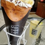 クレープアンドカフェ ヴァーチュ - 2022.10 チョコバナナクリームナッツ(￥530)、ショコラ生地変更(￥60)、レモンソーダ(￥430)。
      チョコバナナ感を堪能したくてショコラ生地に！