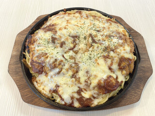 麻里の - 玉子スパかつミートチーズ焼き