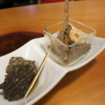 うなぎ屋酒坊・画荘 越後屋 - 25年4月　姫サザエ煮、骨煎餅