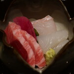 日本料理 幸庵 - 鮪赤身、トロ、ダルマイカ、平目のお造り