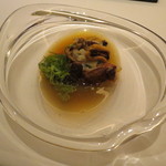 フロリレージュ - ポワレしたフォアグラのスープ仕立て  ムール貝、アサリ、帆立、蕗の薹のパスタと共に3