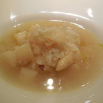 トラットリア・エンツォ - ホワイトアスパラとお米のスープ