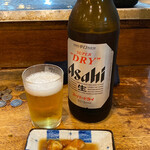 立飲み たきおか - ビール(大瓶)＋ホヤ酢