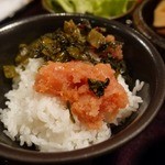 博多もつ鍋 やまや - ご飯に乗せて